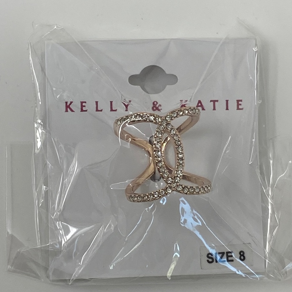 Kelly & Katie Womens Size 8 Rose Gold Tone Double Band Ring with Clear Crystals